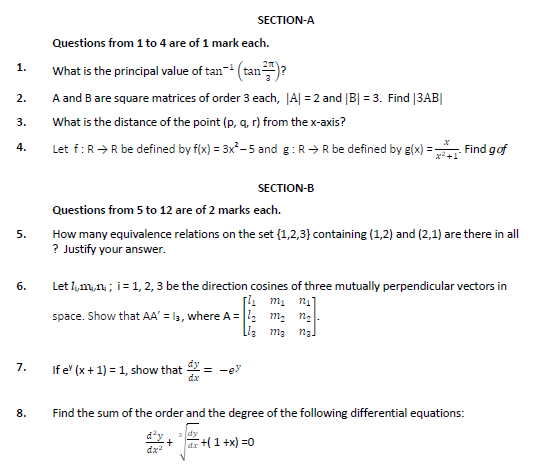 Class 12 maths 2024 paper 2020